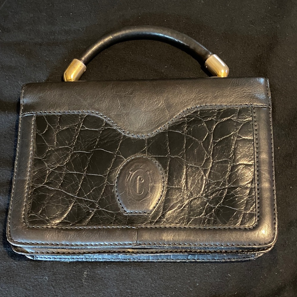 Vintage Elegant Ceanceral Black Leather Handbag